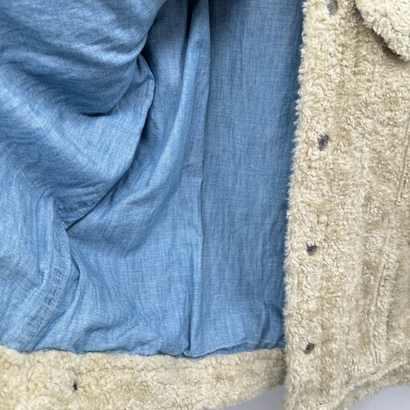 LUCKY BRAND Faux sherpa cream snap button American style woman trucker jacket L - Picture 6 of 15